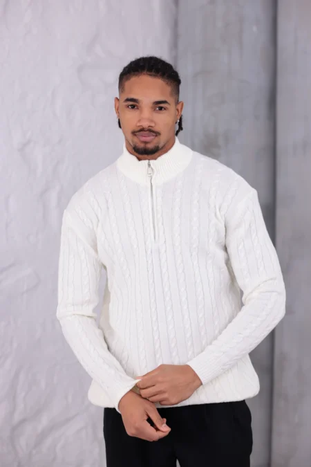 ÖRGÜLÜ YARIM FERMUARLI UZUN KOLLU TRİKO